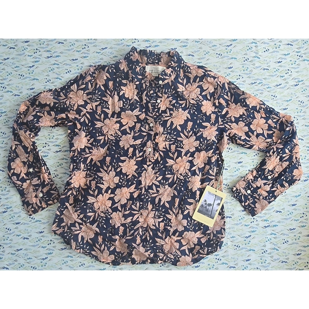 Birds of Paradis by Trovata Breezy Blouse‎ Paloma Floral Navy Peach Ruffle Large